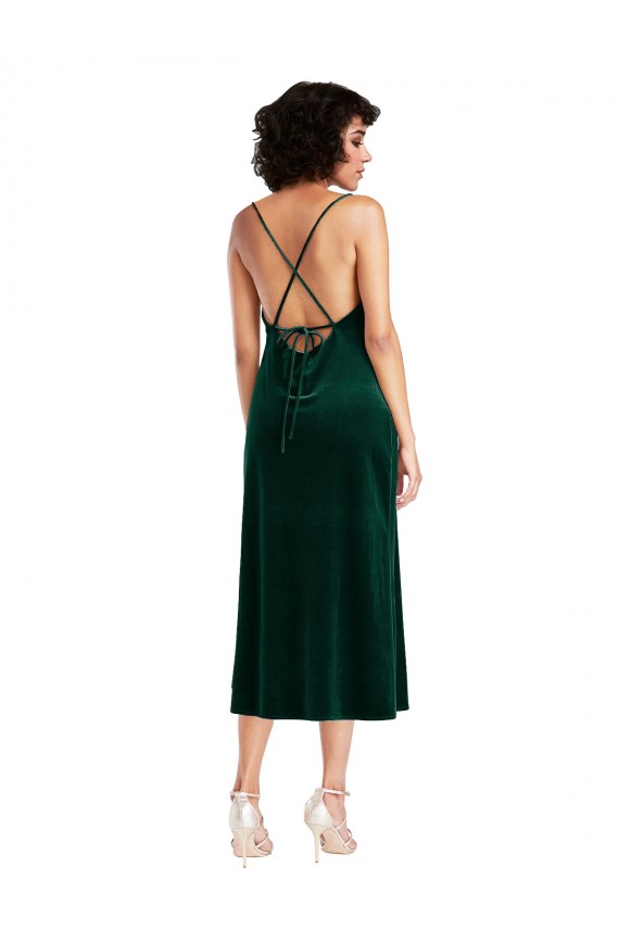 Wholesale Midi Length Cowl Neck Velvet Short Slip Cocktail Prom Dress / Homecoming Dress UK