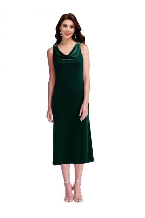 Wholesale Cowl Neck Velvet Midi Length Cocktail Prom Dress / Homecoming Dress UK