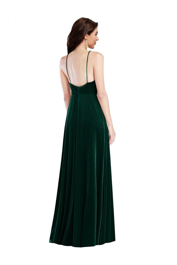 Wholesale Velvet Halter Maxi Prom Dress with Front Slit & Pockets UK