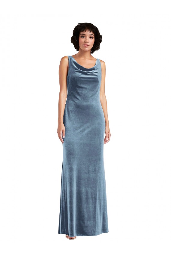 Wholesale Floor Length Cowl Neck Long Stretch Velvet Maxi Prom Dress UK