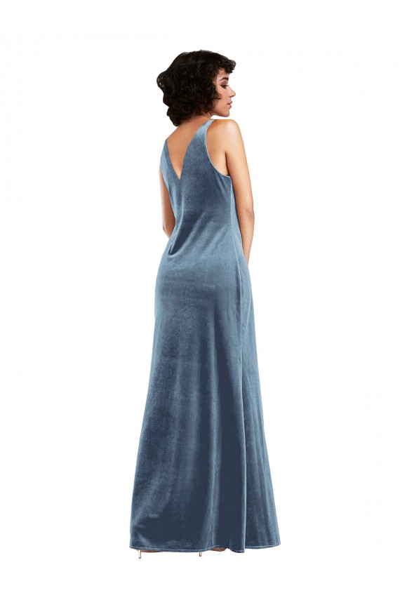 Wholesale Floor Length Cowl Neck Long Stretch Velvet Maxi Prom Dress UK