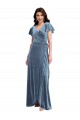 Wholesale Flutter Sleeve Velvet Wrap Maxi Prom Dress with Pockets UK
