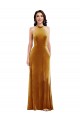 Wholesale High-Neck Halter Velvet Maxi Prom Dress with Front Slit UK