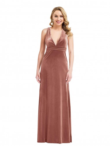 Wholesale Plunging Neckline Velvet Maxi Prom Dress with Criss Cross Open Back UK