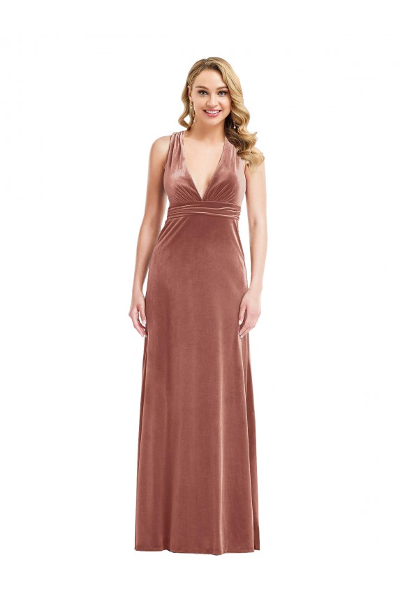 Wholesale Plunging Neckline Velvet Maxi Prom Dress with Criss Cross Open Back UK