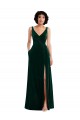 Wholesale Floor Length Velvet Maxi Prom Dress with Shirred Bodice and Front Slit UK