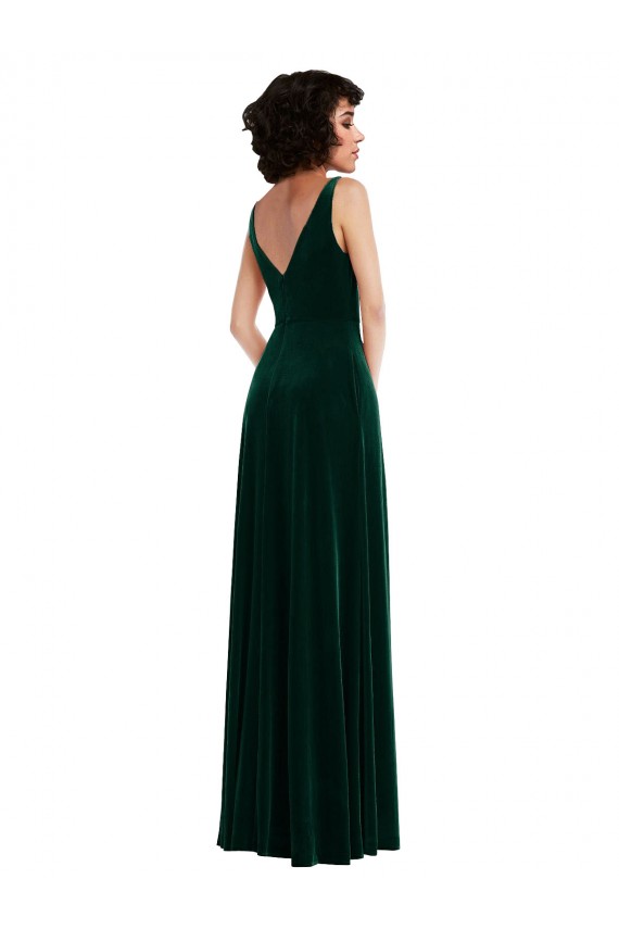 Wholesale Floor Length Velvet Maxi Prom Dress with Shirred Bodice and Front Slit UK