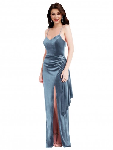 Wholesale Spaghetti Strap Velvet Maxi Prom Dress with Draped Skirt UK