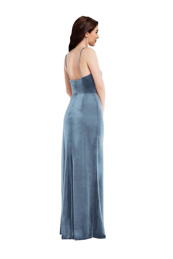 Wholesale Spaghetti Strap Velvet Maxi Prom Dress with Draped Skirt UK