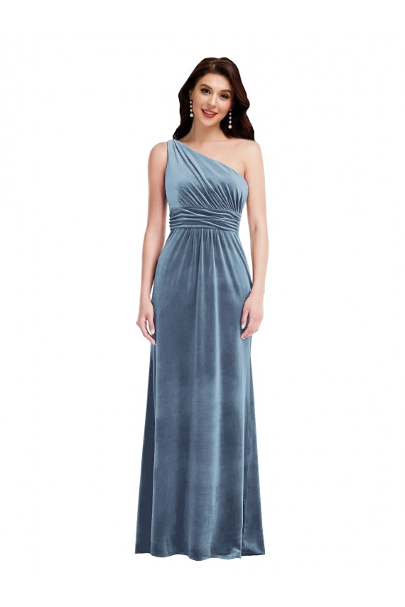 Wholesale One Shoulder Draped Velvet Maxi Prom Dress UK