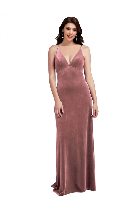 Wholesale Low Scoop Back Long V-Neck Velvet Slip Prom Dress UK