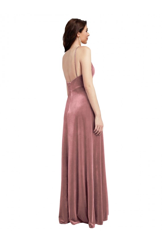 Wholesale Low Scoop Back Long V-Neck Velvet Slip Prom Dress UK