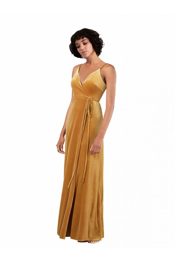 Wholesale Romantic Velvet Floor Length Prom Dress with Wrap Detail UK