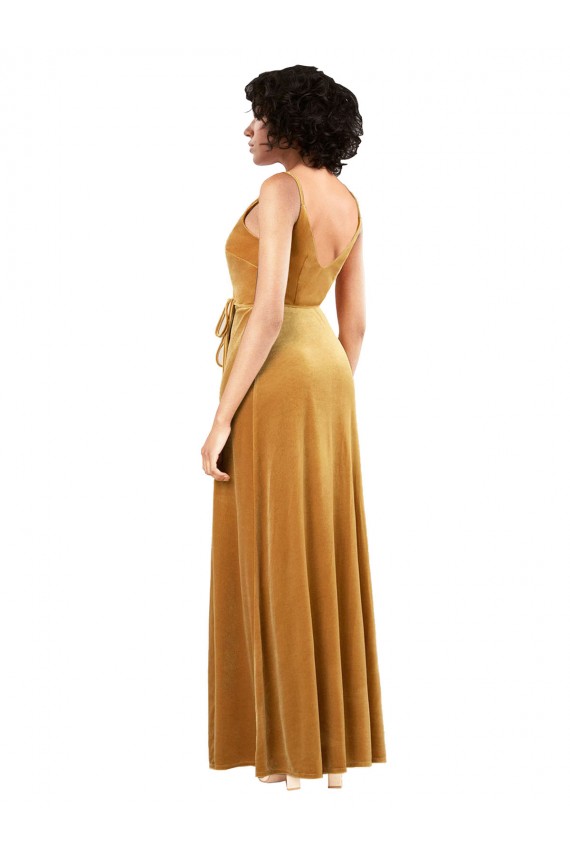 Wholesale Romantic Velvet Floor Length Prom Dress with Wrap Detail UK