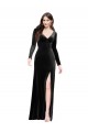 Wholesale Long Sleeves Velvet Prom Dress with V-Neckline and Thigh Slit UK
