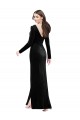 Wholesale Long Sleeves Velvet Prom Dress with V-Neckline and Thigh Slit UK