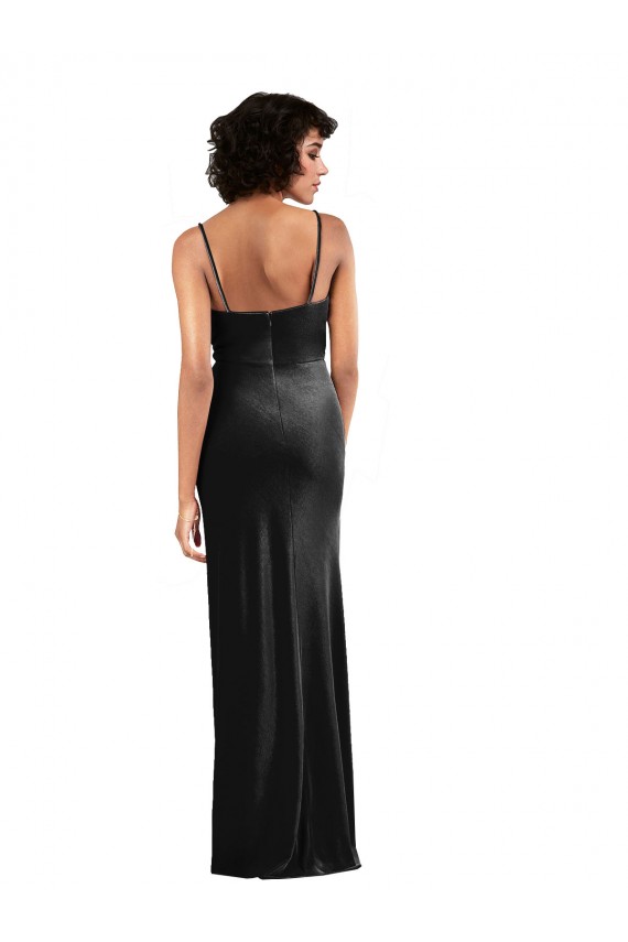 Wholesale Modern Floor-Length Velvet Prom Dress with Cowl Neck and Spaghetti Straps UK