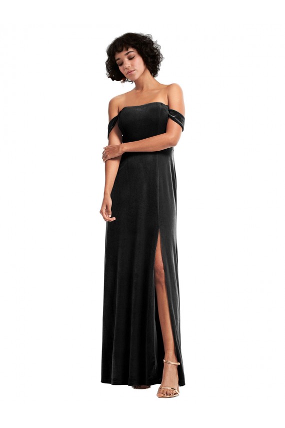 Wholesale Off the Shoulder Drapped Sleeves Stretch Velvet Prom Dress UK