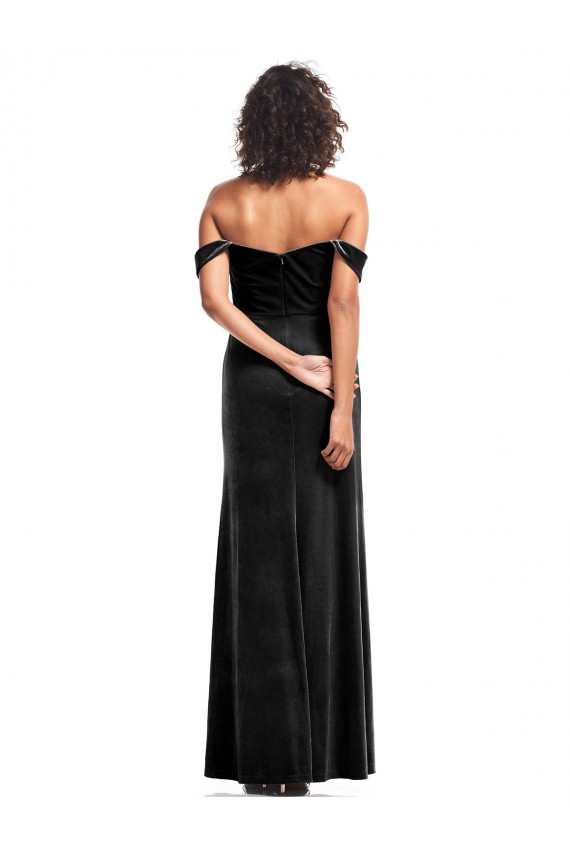 Wholesale Off the Shoulder Drapped Sleeves Stretch Velvet Prom Dress UK