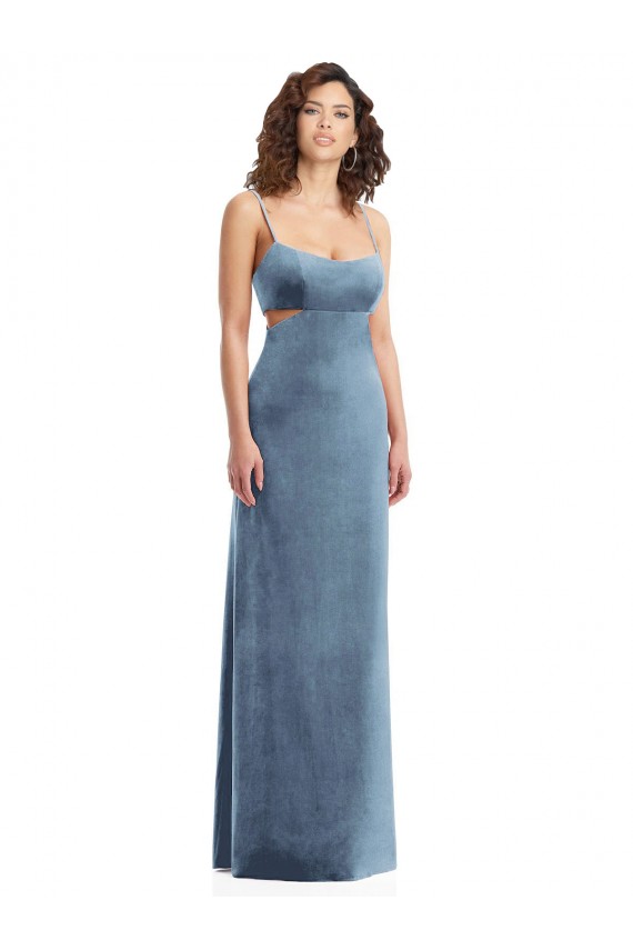 Wholesale Spaghetti Strap Long Full Length Velvet Maxi Prom Dress UK
