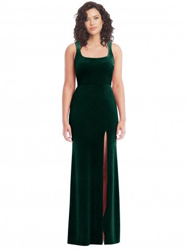 Wholesale Square Neck Long Velvet Maxi Prom Dress UK
