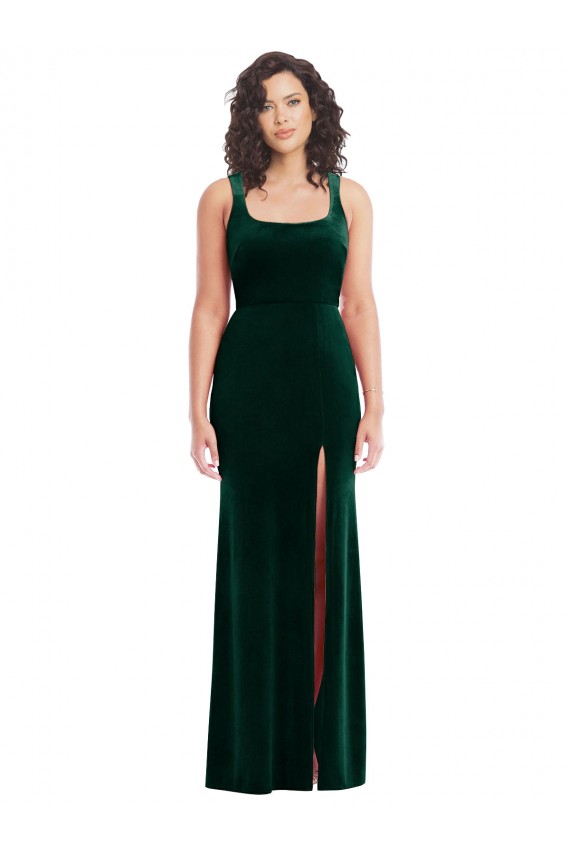 Wholesale Square Neck Long Velvet Maxi Prom Dress UK