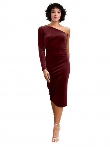 Wholesale One Shoulder Fitted Short Midi Length Velvet Prom Dress UK