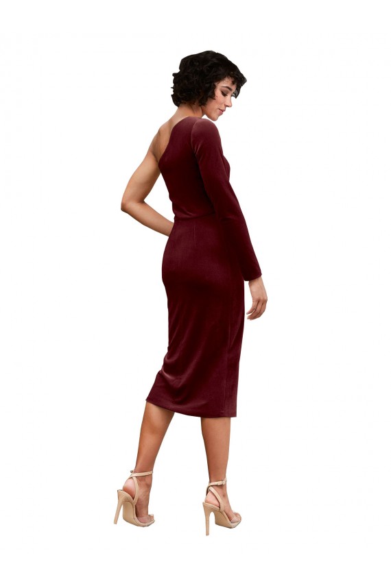 Wholesale One Shoulder Fitted Short Midi Length Velvet Prom Dress UK