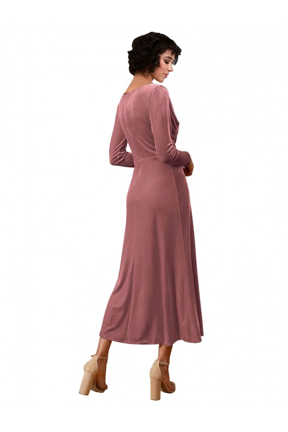 Wholesale Long Sleeve Velvet Faux Wrap Midi Length Prom Dress UK