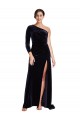 Wholesale One Sleeve Long Velvet Prom Dress with Thigh High Split UK