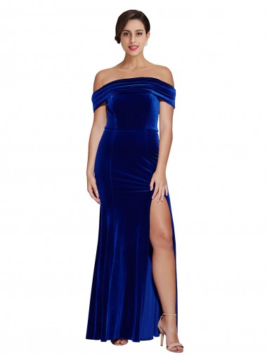 Wholesale Full Length Long Velvet Prom Dress with Side Split UK