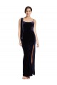 Wholesale Long Velvet Prom Dress with Side Thigh Split and Shoulder Tie UK