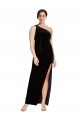 Wholesale One Shoulder Long Velvet Prom Dress with Side Split and Shoulder Tie UK
