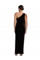 Wholesale One Shoulder Long Velvet Prom Dress with Side Split and Shoulder Tie UK