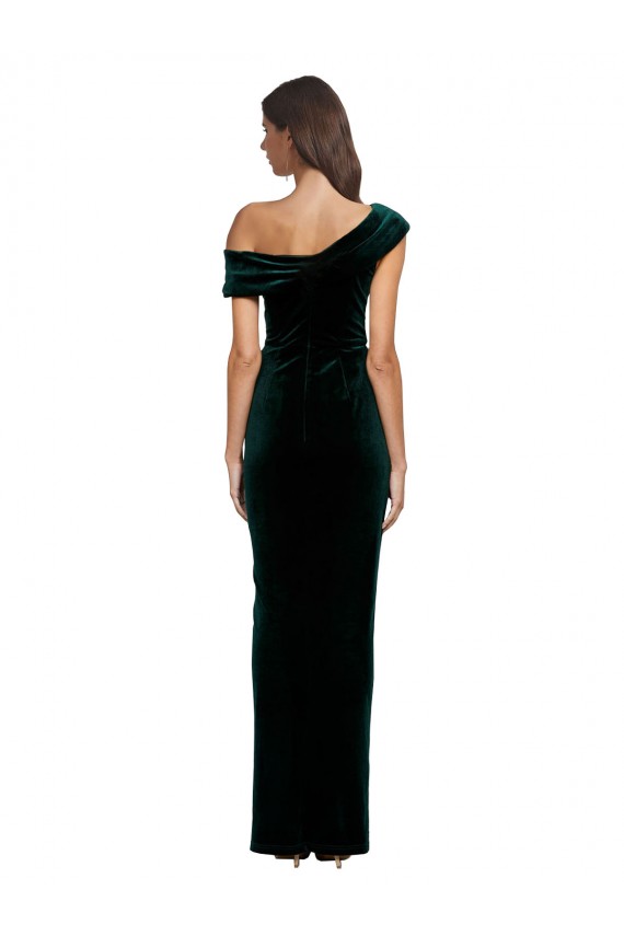 Wholesale Long Asymmetric Neckline Ruched Velvet Prom Dress UK