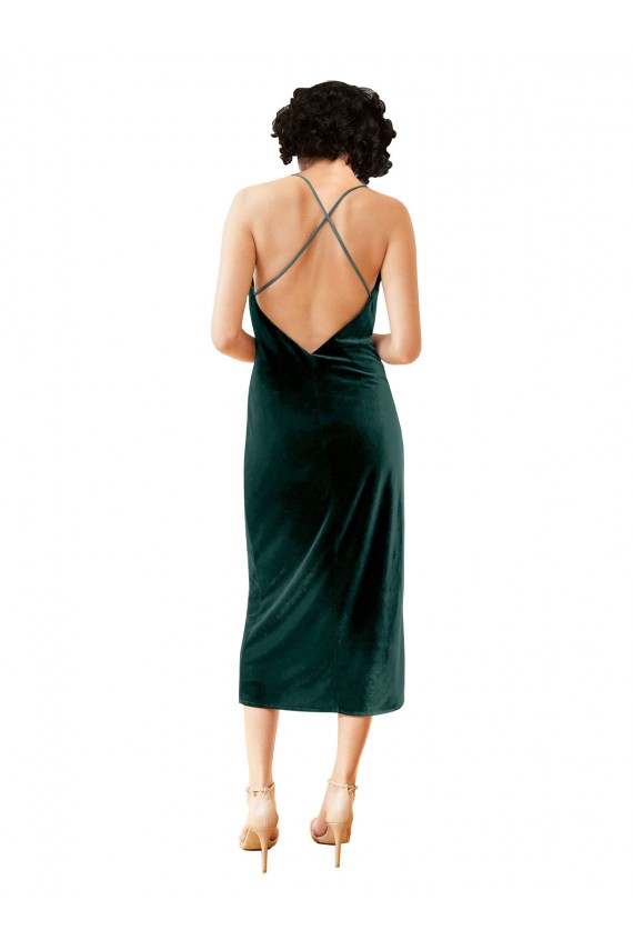 Wholesale Midi Length Sleek Cowl Neckline Short Velvet Cocktail Prom Dress / Homecoming Dress UK