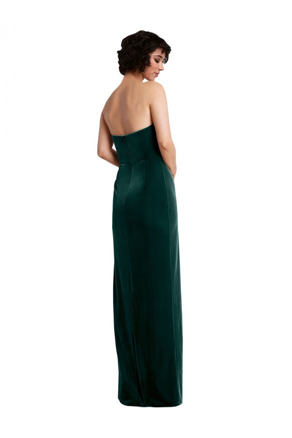Wholesale Scooped Strapless Long Velvet Prom Dress with Daring Side Slit UK